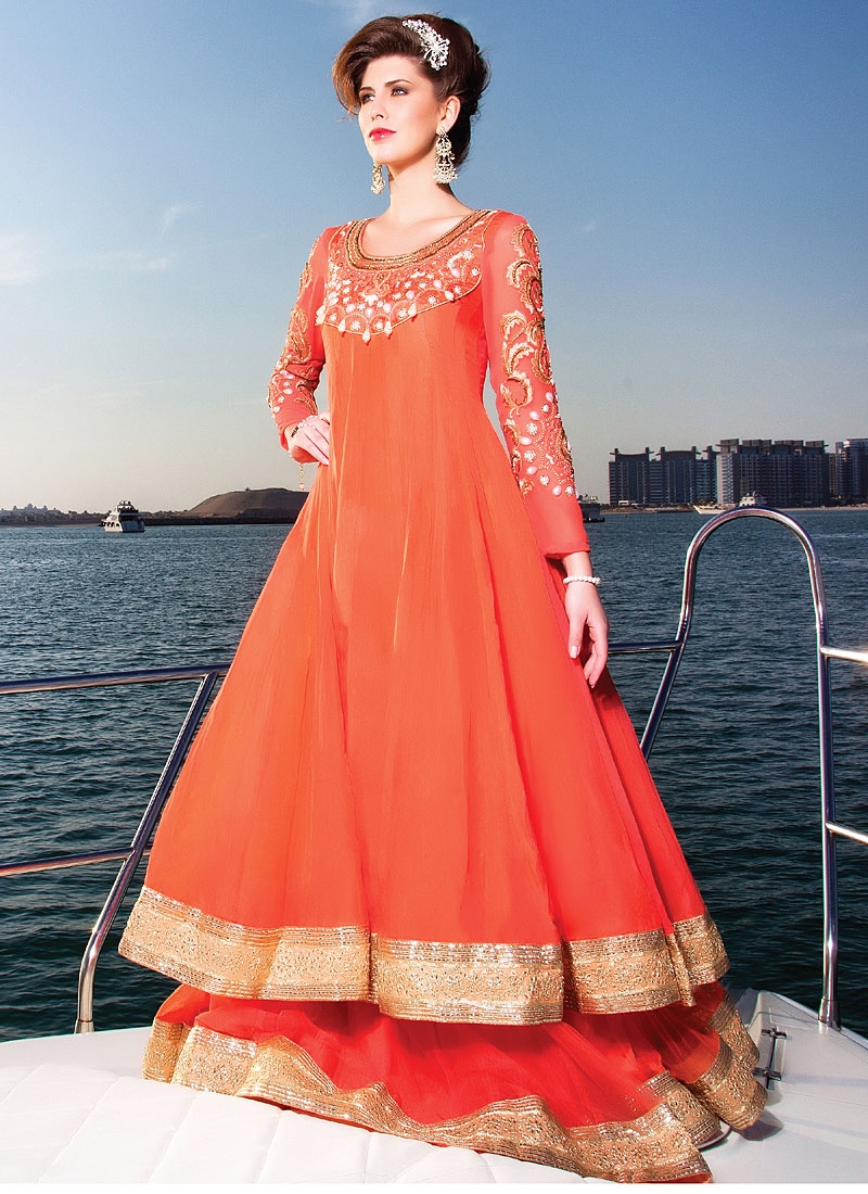 orange anarkali suits