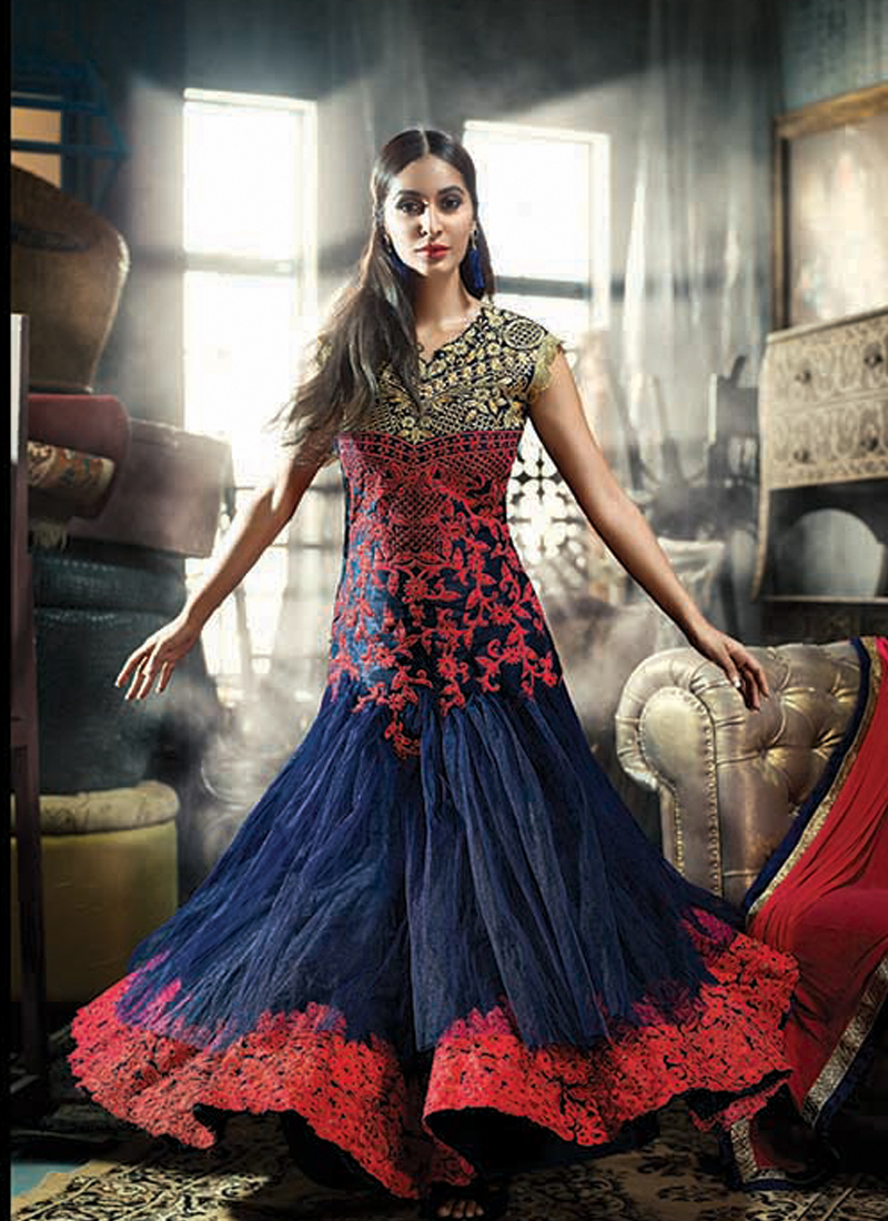 blue and red anarkali