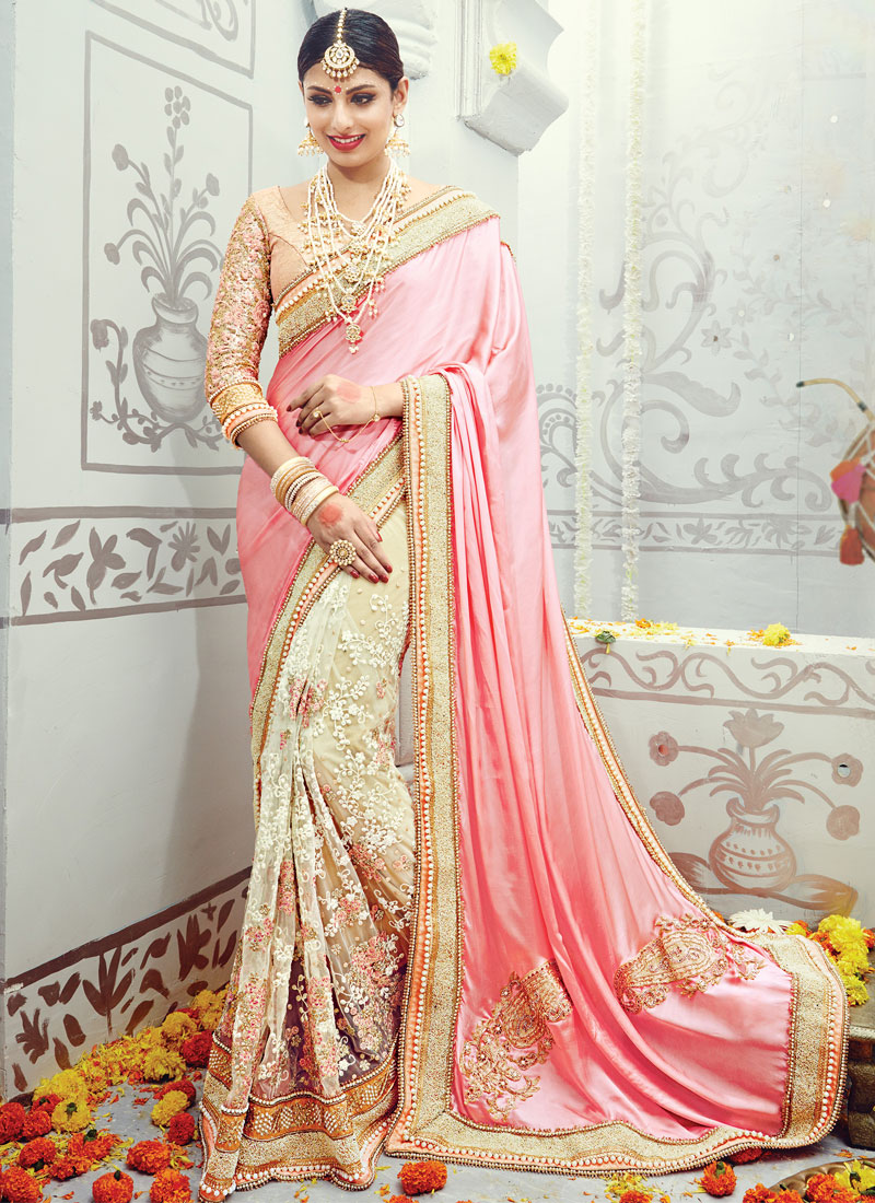 bridal pink wedding saree