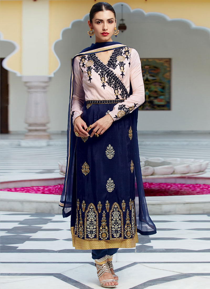 REGAL BLUE & PINK ANGRAKHA STYLE SUIT - HunarDesigns.com