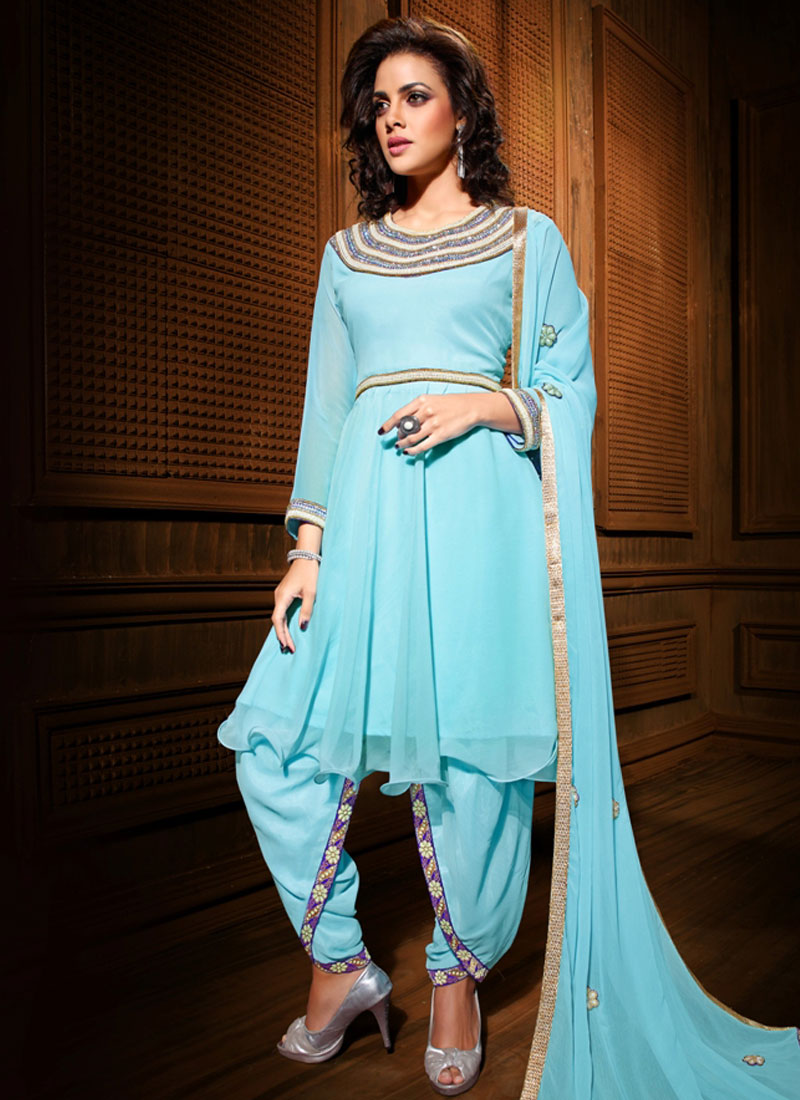 SUPERB STYLISH SKY BLUE DESIGNER SUIT - HunarDesigns.com