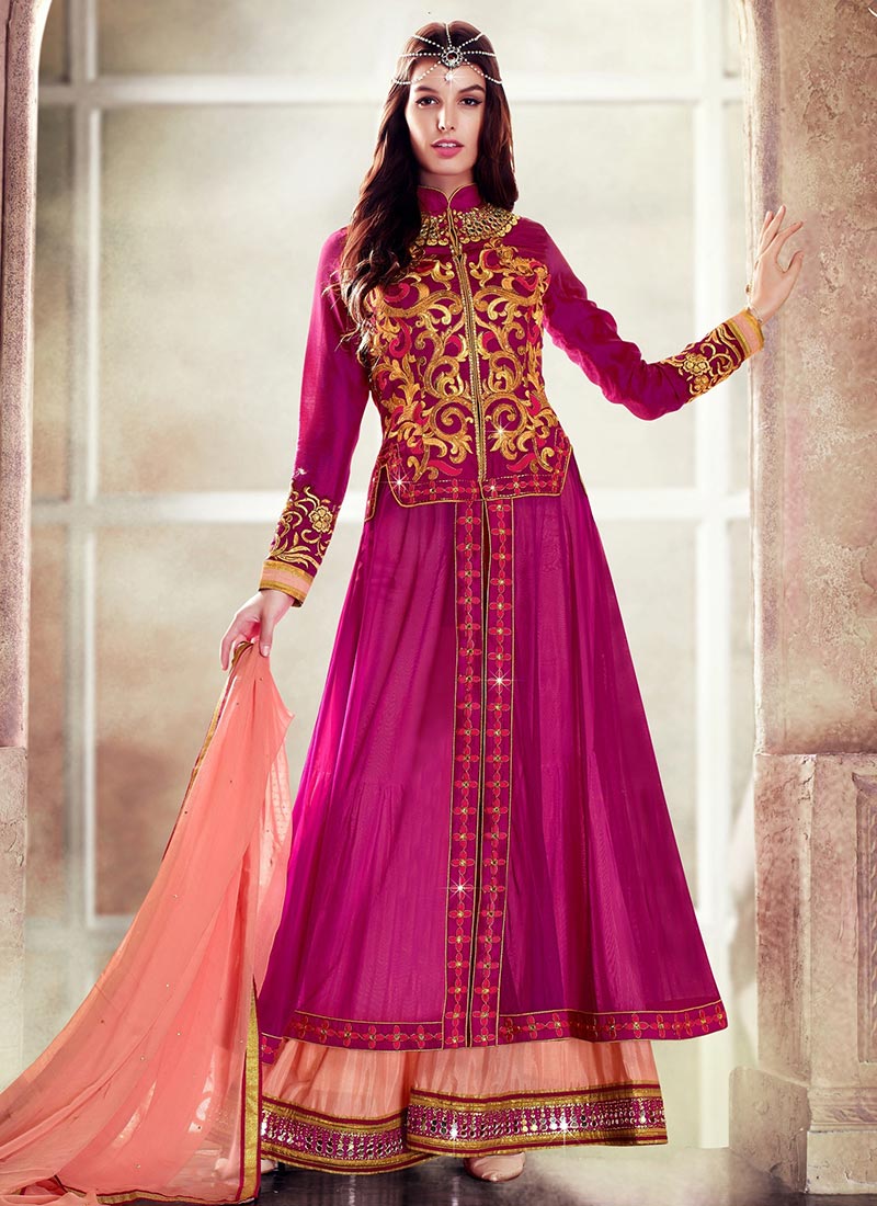 AWESOME FUCHSIA & PEACH EMBROIDERED DESIGNER