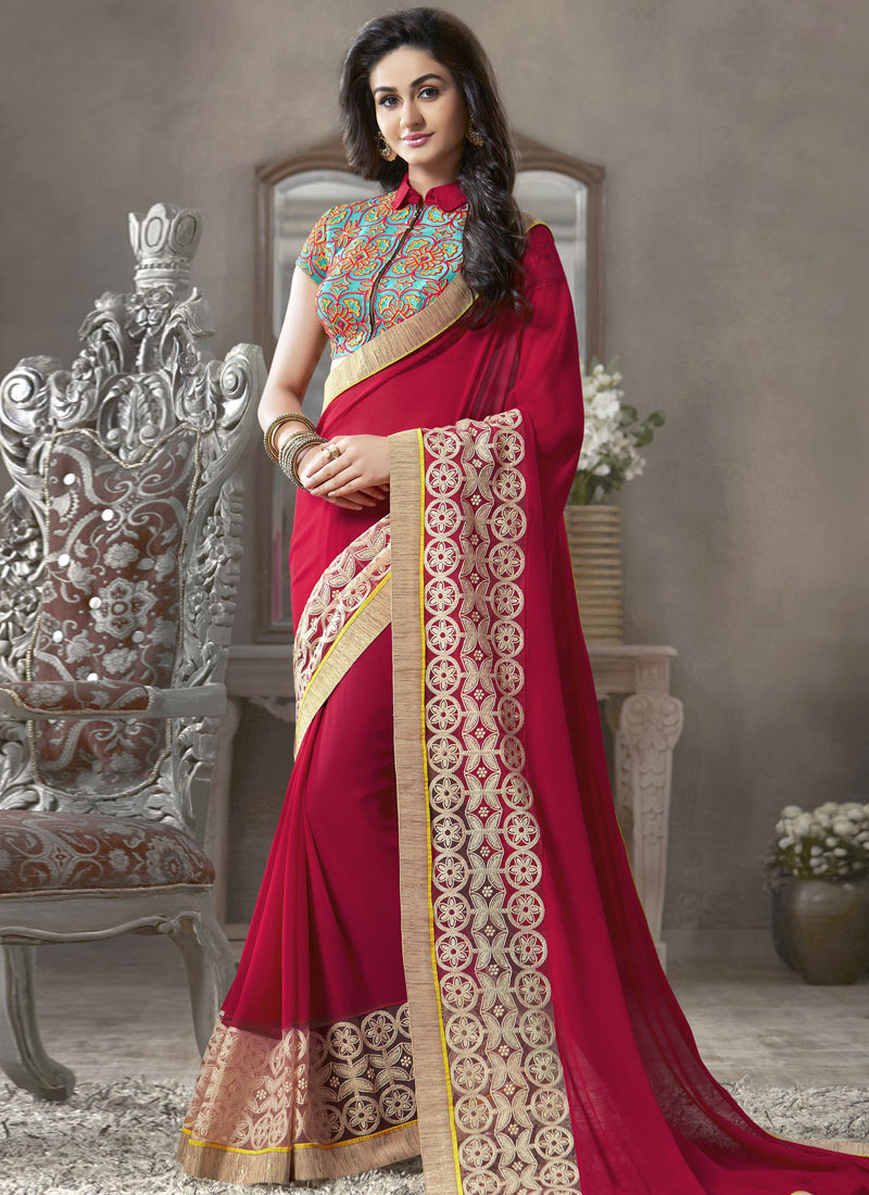 FANTASTIC RED DESIGNER GEORGETTE SAREE