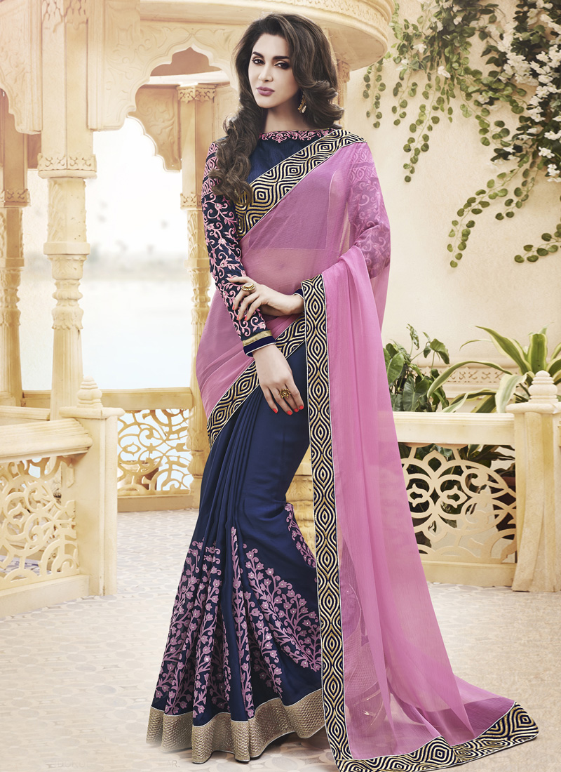 ENCHANTING PINK AND BLUE PARTY WEAR SAREE