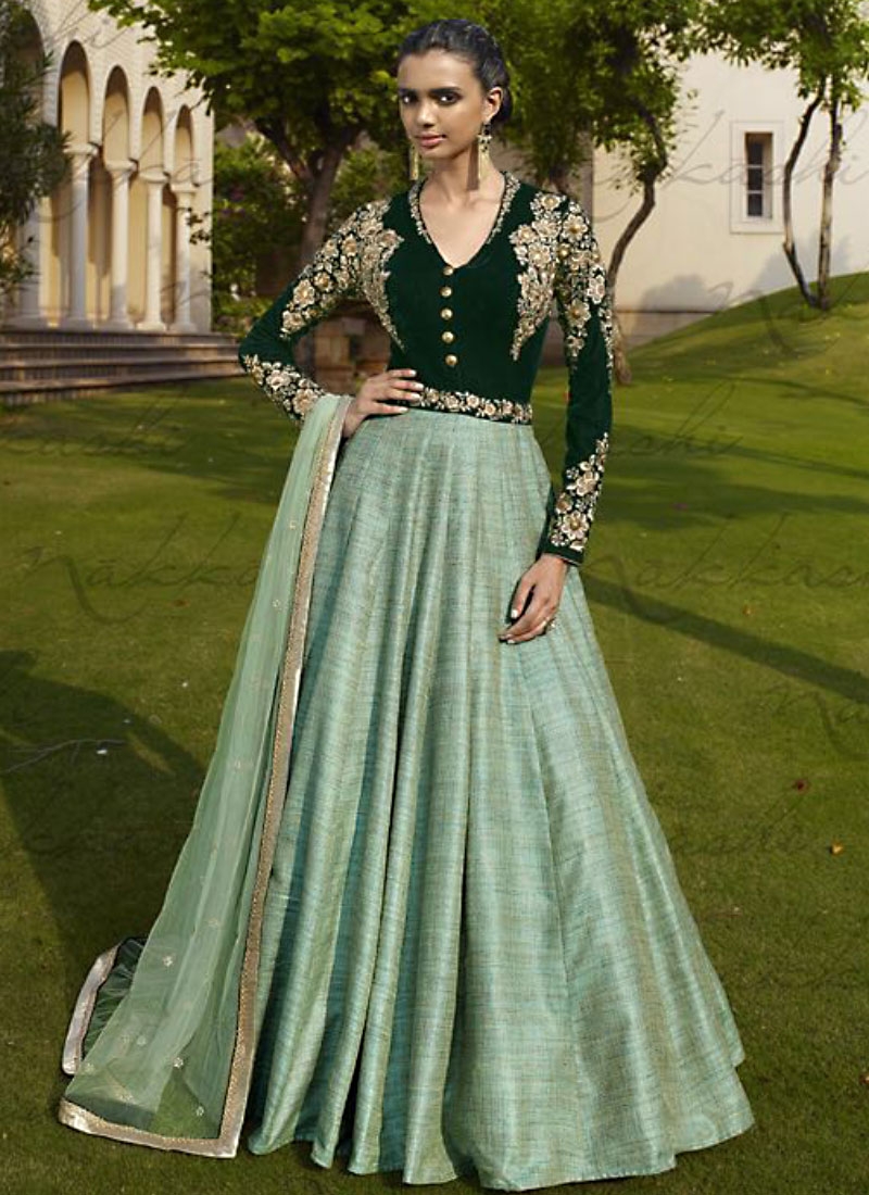 RAVISHING BOTTLE GREEN EMBELLISHED ANARKALI SUIT