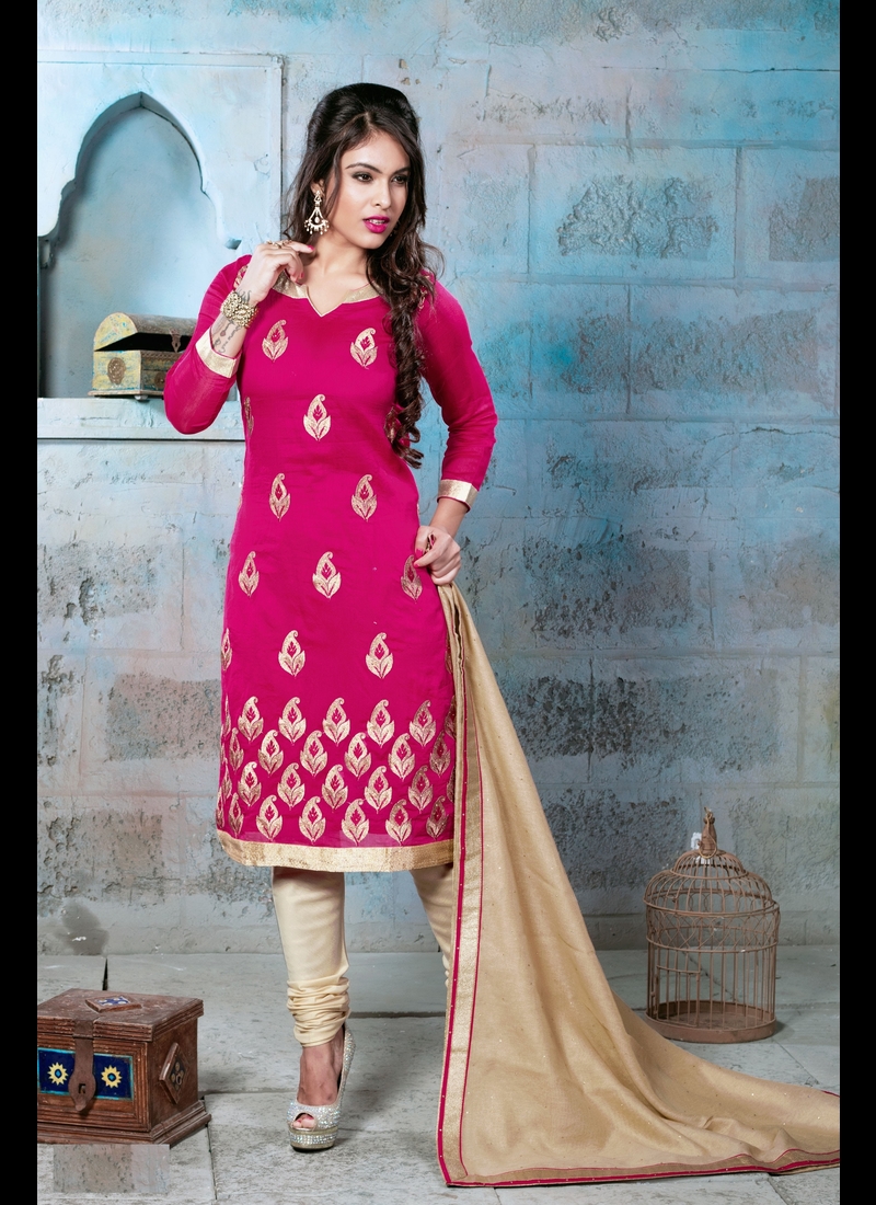 CLASSIC MAGENTA AND BEIGE EMBROIDERED SUIT