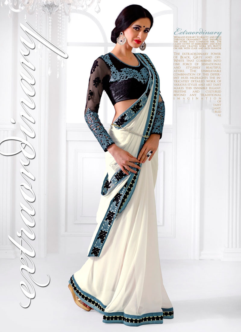 black and white party wear saree