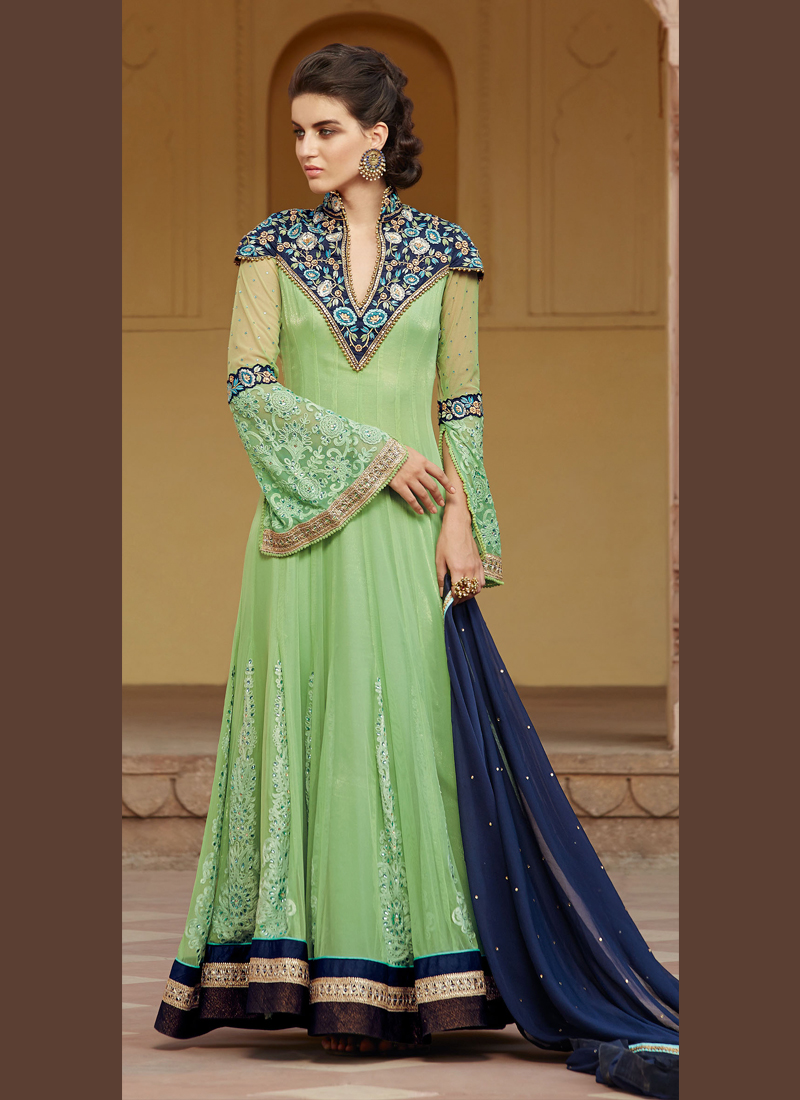 REGAL PISTA GREEN EMBROIDERED ANARKALI SUIT