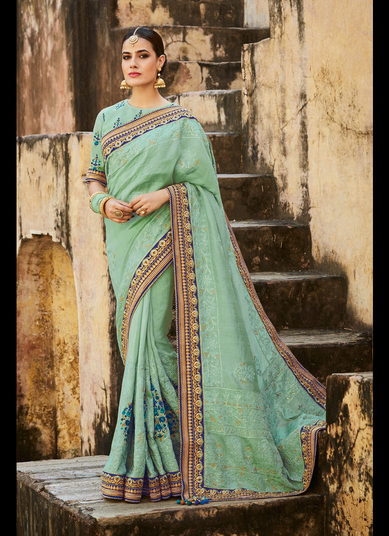 IMPERIAL SEA GREEN EMBROIDERED WEDDING SAREE