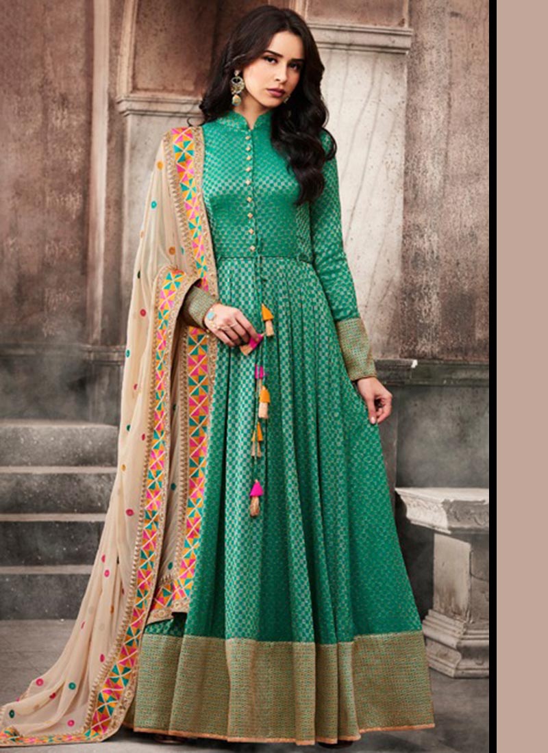RAMA GREEN JACQUARD EMBROIDERED PARTY WEAR SUIT