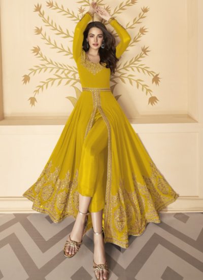 GOLDEN YELLOW GEORGETTE EMBROIDERED ANARKALI SUIT