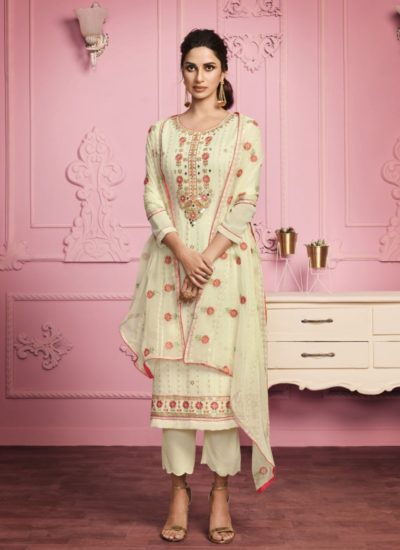 LIGHT YELLOW GEORGETTE EMBROIDERED STRAIGHT SUIT