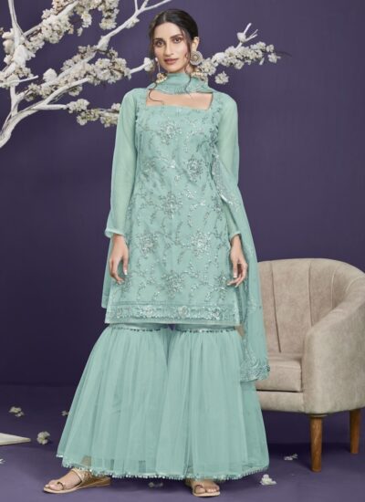 Pista green organza pant style suit 5083