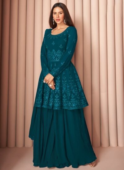 SONAM BAJWA TEAL READYMADE PARTY WEAR PALAZZO SUIT