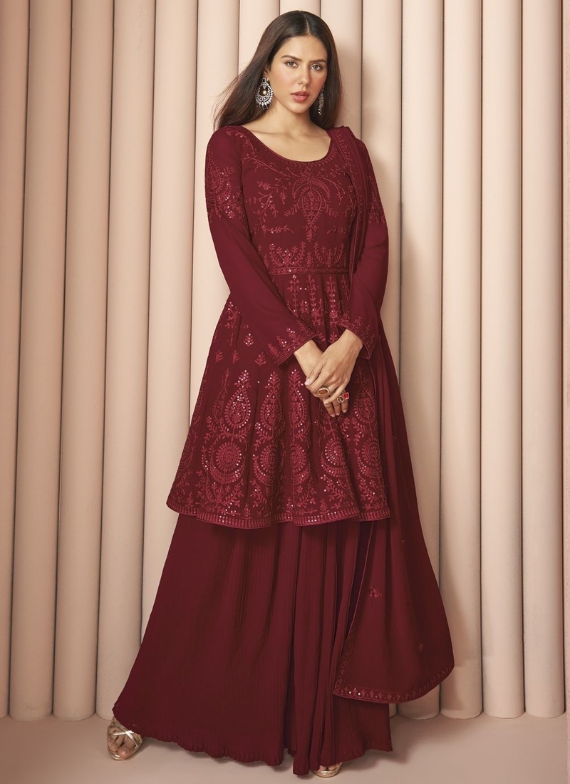 Maroon Color Party Wear Straight Long Suit :: ANOKHI FASHION
