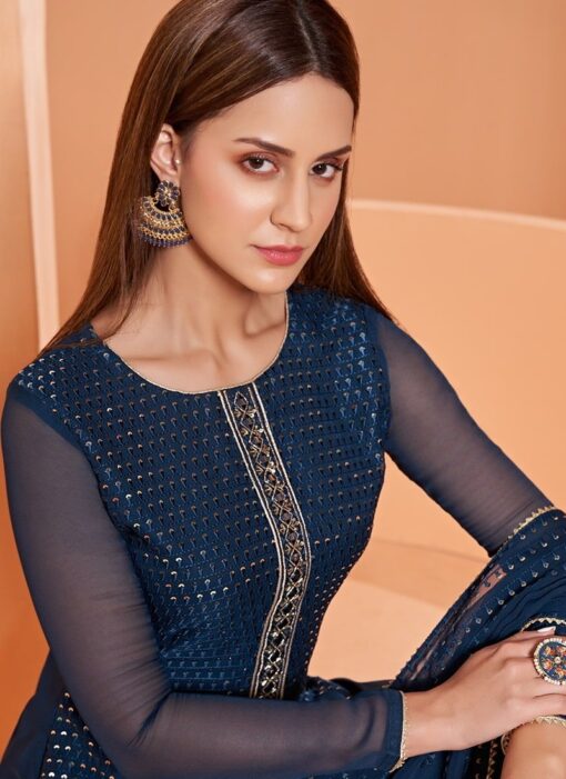 NAVY BLUE PURE GEORGETTE PALAZZO STYLE SUIT