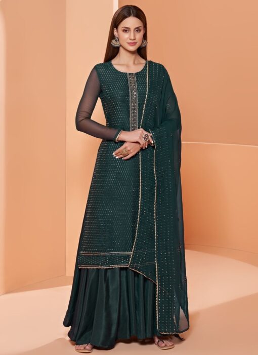 DEEP GREEN PURE GEORGETTE PALAZZO STYLE SUIT