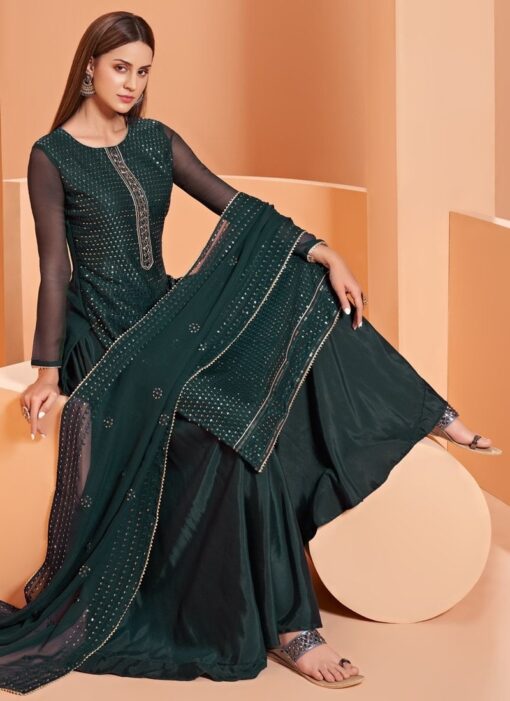 DEEP GREEN PURE GEORGETTE PALAZZO STYLE SUIT