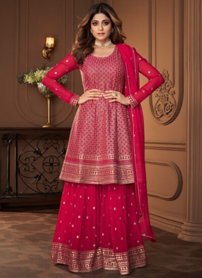 RANI PINK COLOURED EMBROIDERED SHARARA SUIT