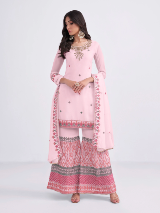 LIGHT PINK COLOURED EMBROIDERED SHARARA SUIT