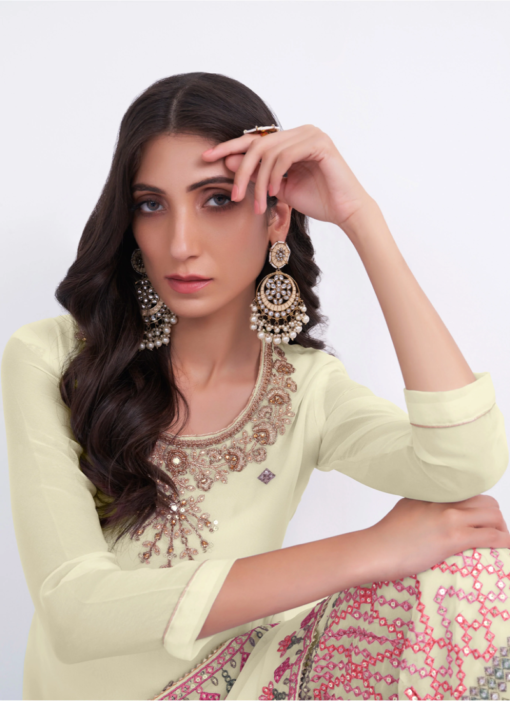 LIGHT YELLOW COLOURED EMBROIDERED SHARARA SUIT