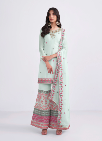 LIGHT BLUE COLOURED EMBROIDERED SHARARA SUIT