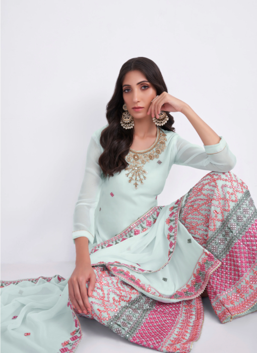 LIGHT BLUE COLOURED EMBROIDERED SHARARA SUIT