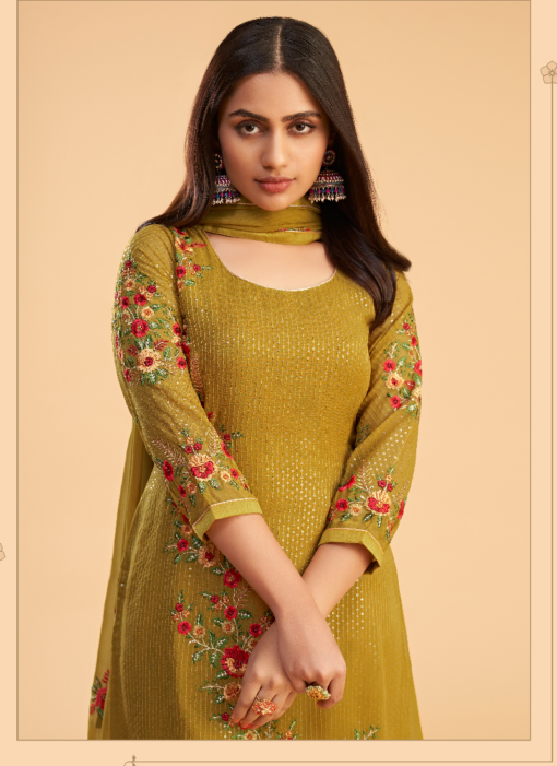 MUSTARD COLOURED EMBROIDERED UNSTITCHED SUIT