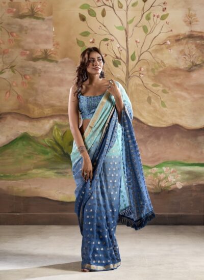 SKY BLUE OMBRE BANARASI BUTTA GEORGETTE SAREE