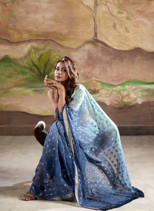 SKY BLUE OMBRE BANARASI BUTTA GEORGETTE SAREE