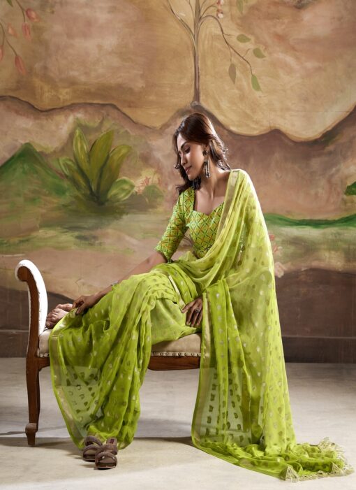 LIME GREEN BANARASI BUTTA GEORGETTE SAREE