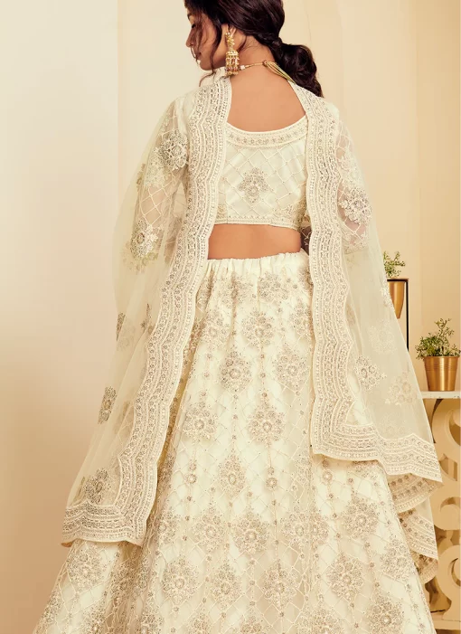 OFF WHITE NET EMBROIDERED LEHENGA CHOLI SET