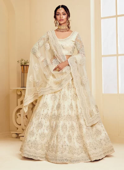 OFF WHITE NET EMBROIDERED LEHENGA CHOLI SET