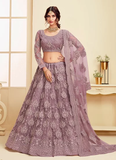 VIOLET NET EMBROIDERED BRIDAL LEHENGA CHOLI SET