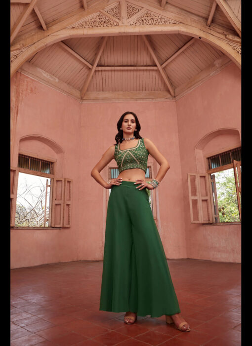 MEHENDI GREEN EMBROIDERED SHARARA SET