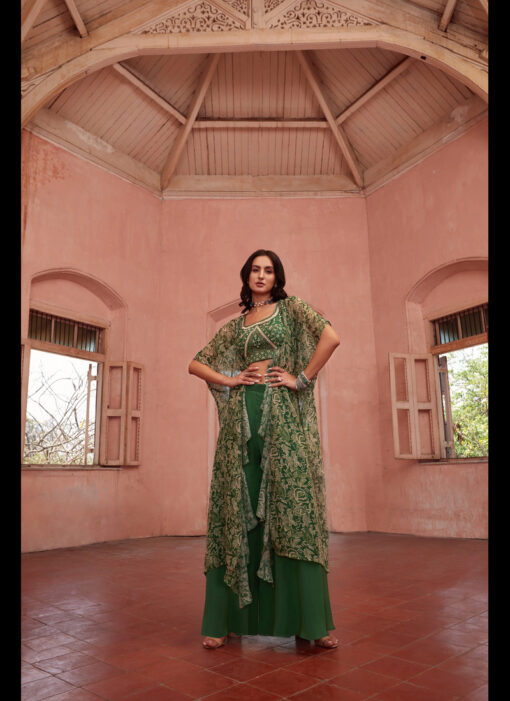 MEHENDI GREEN EMBROIDERED SHARARA SET