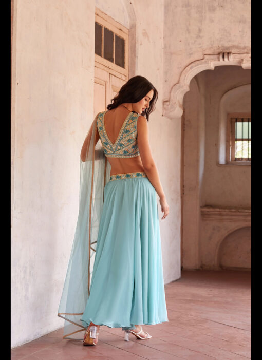 GREYISH BLUE EMBROIDERED PARTY WEAR LEHENGA SET